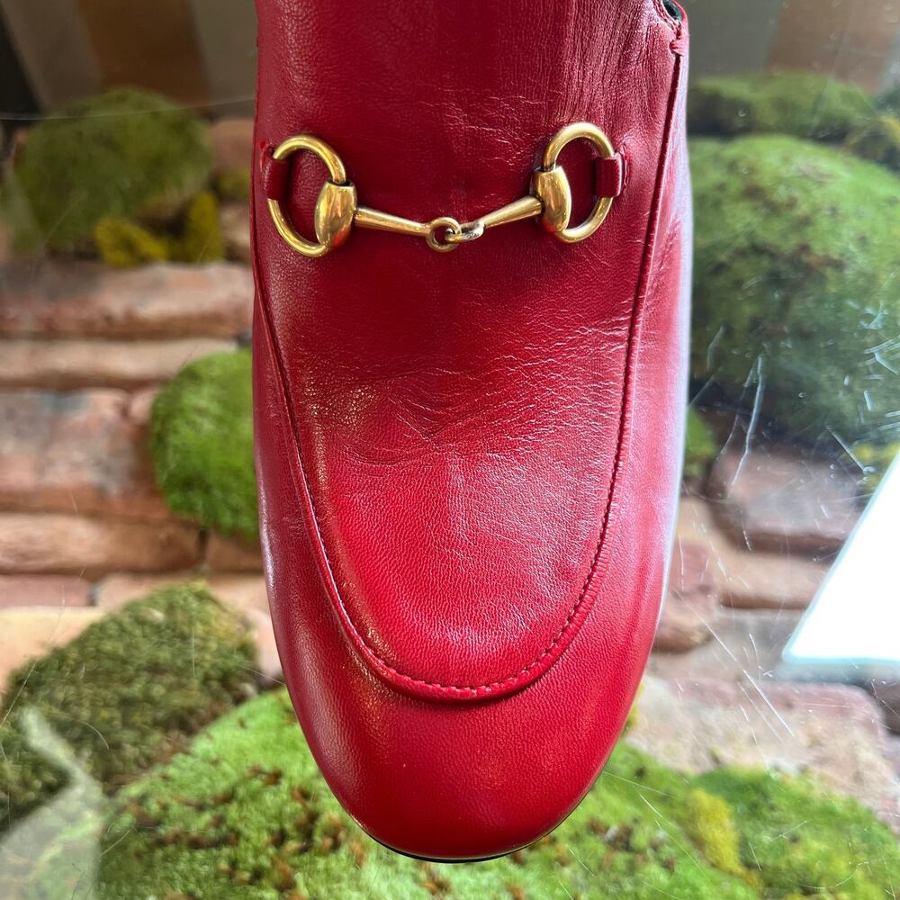 GUCCI Red Leather Horsebit Princetown Heeled Mules SZ 41 (US 11) - Picture 7 of 10